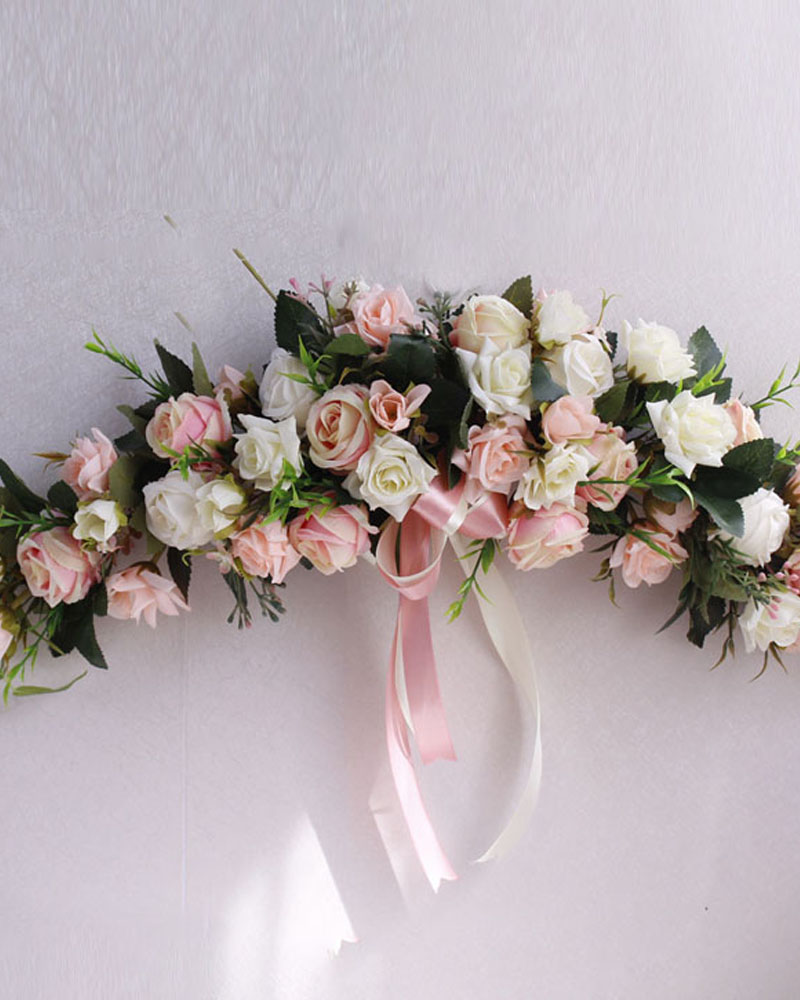 

Artificial Rose Flower Swag Decorative Swag Flowers Garland With Hydrangeas Eucalyptus Leaves For Home Garden Lintel Wedding Arch Party Decor, Pink