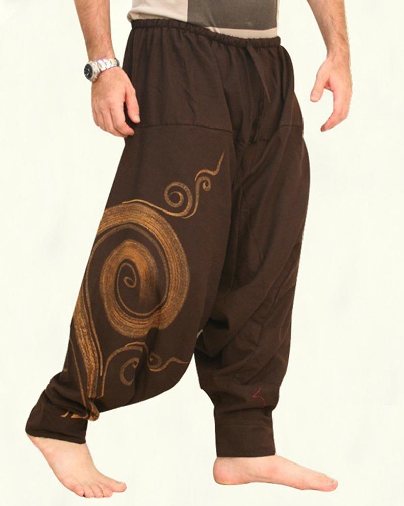 

Print Wide-leg Harem Pants, Brown