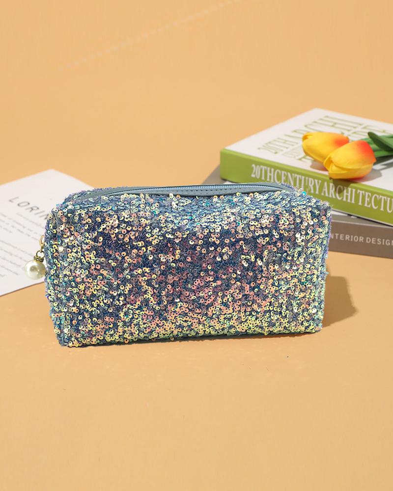 

Sparkling Sequin Makeup Bag Portable Cosmetic Beauty Travel Pouch Multifunctional Toiletry Organizer, Gray
