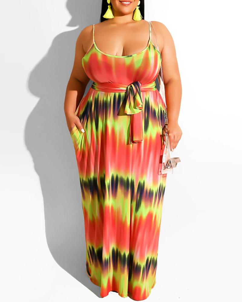 

Tie Dye Print Spaghetti Strap Casual Dress, Orange