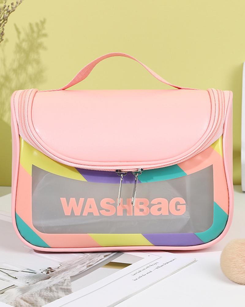 

Pastel Large Capacity Cosmetic Case Organizer Top Handle Makeup Toiletry Bag, Pink
