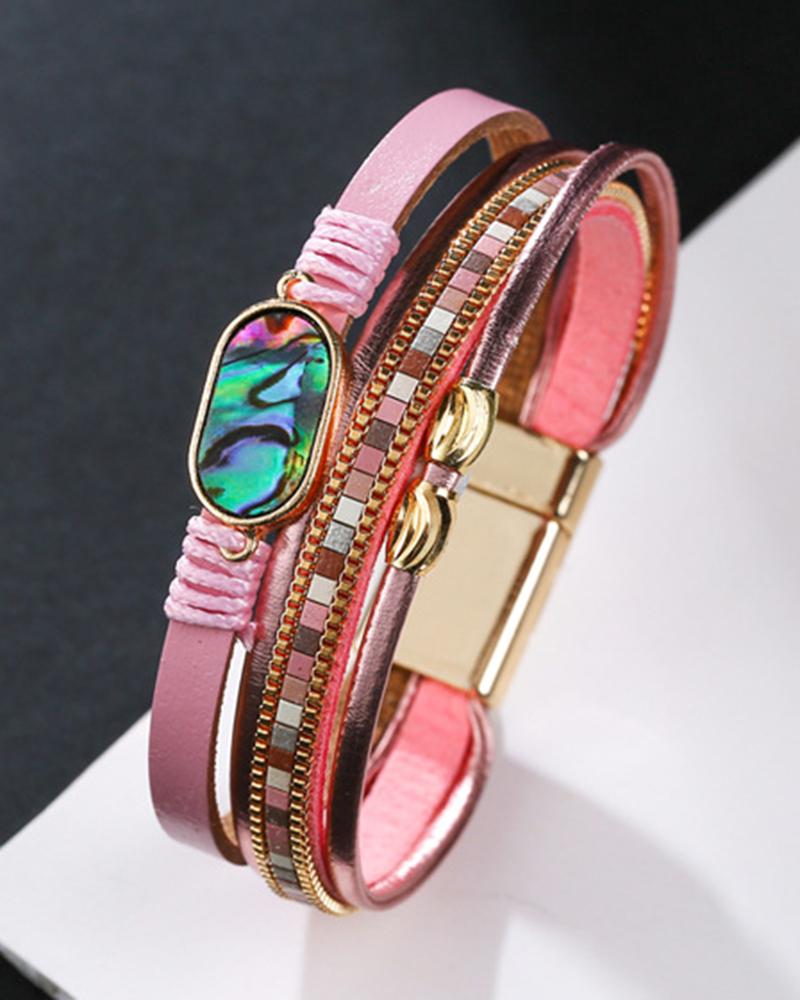 

1pc Gem Stone Decor Multi-Layer Magnet Bracelet, Pink