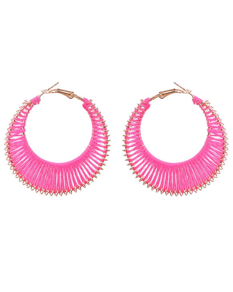 

1Pair Handmade Hollow Out Hoop Earrings, Pink