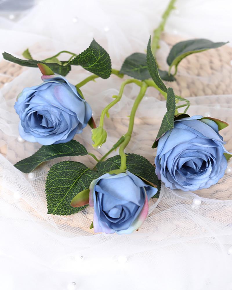 

Artificial Flowers Vintage Rose 3 Head Faux Flowers Unwithering Real Like Flowers Rose, Blue