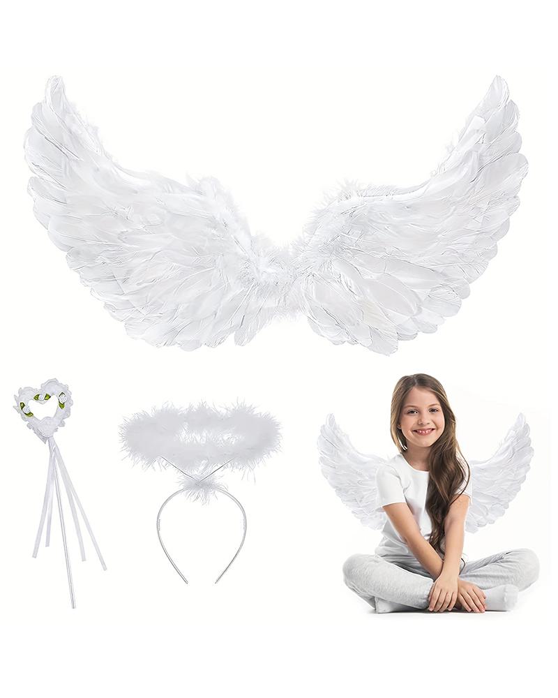 

3PCS/Set Halloween Adult Kids' Costume Accessory Cosplay Angel Wings With Halo And Wand, Style1