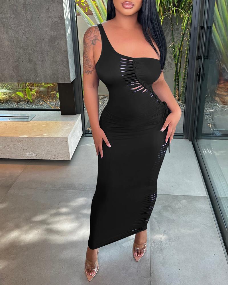 

One Shoulder Ladder Cutout Bodycon Dress, Black
