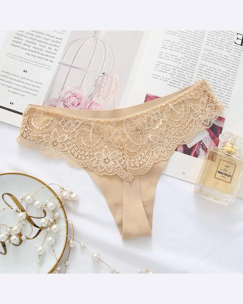 

Sexy Lace Skinny Thong Panties, Nude