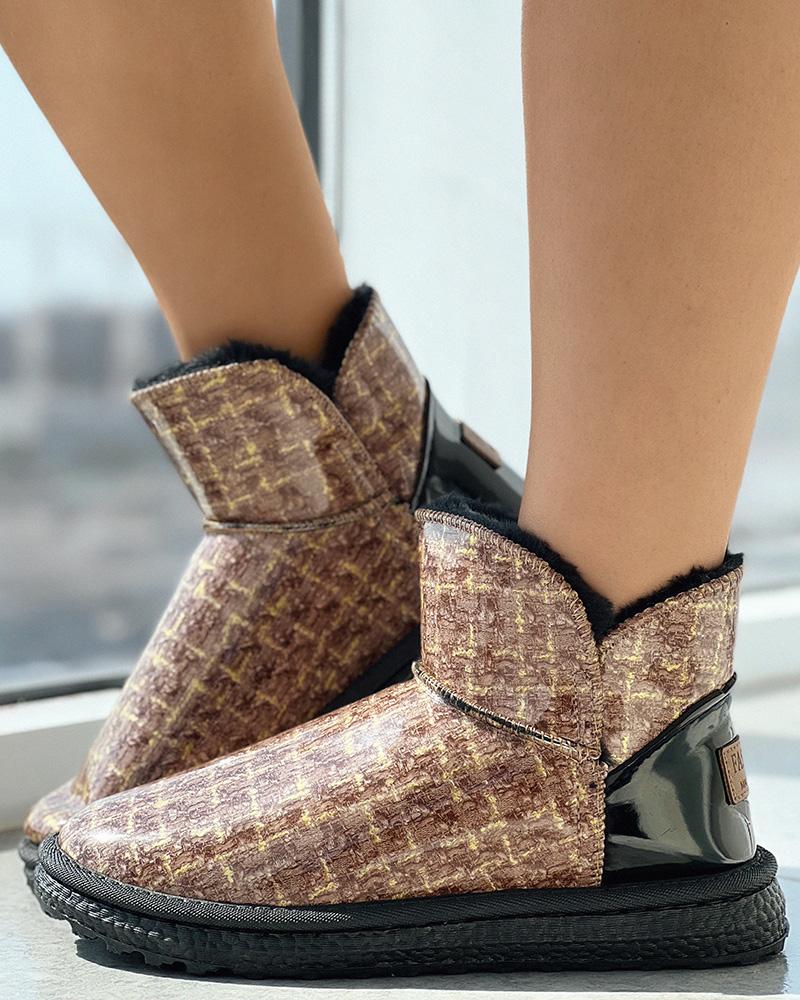 

Plaid Pattern Lined Snow Boots, Brown