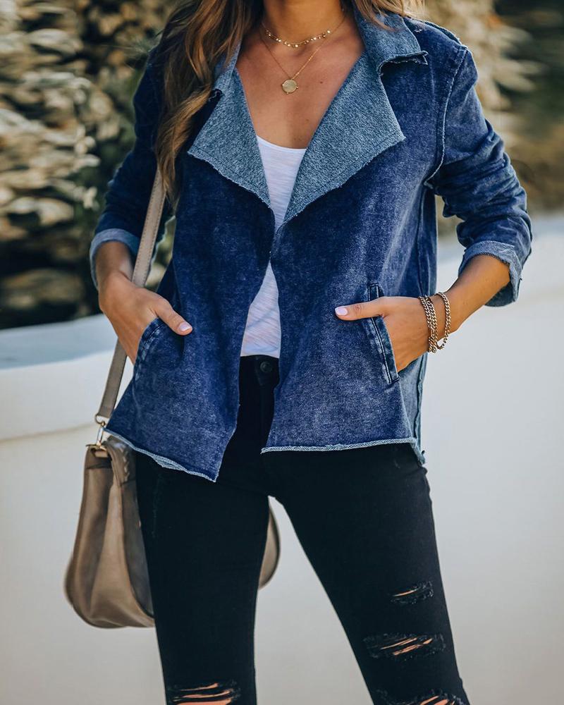 

Long Sleeve Pocket Detail Denim Coat, Blue