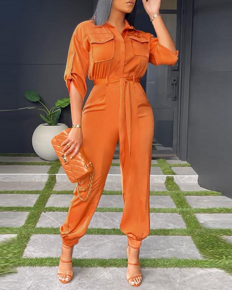 

Pocket Design Long Sleeve Pocket Design Jumpsuit, Orange