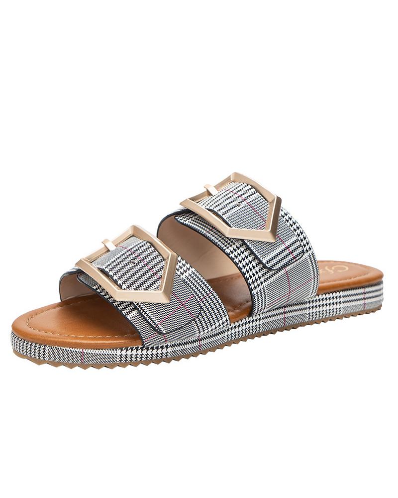 

Round Toe Plain Print Cut-out Flat Slippers, Black