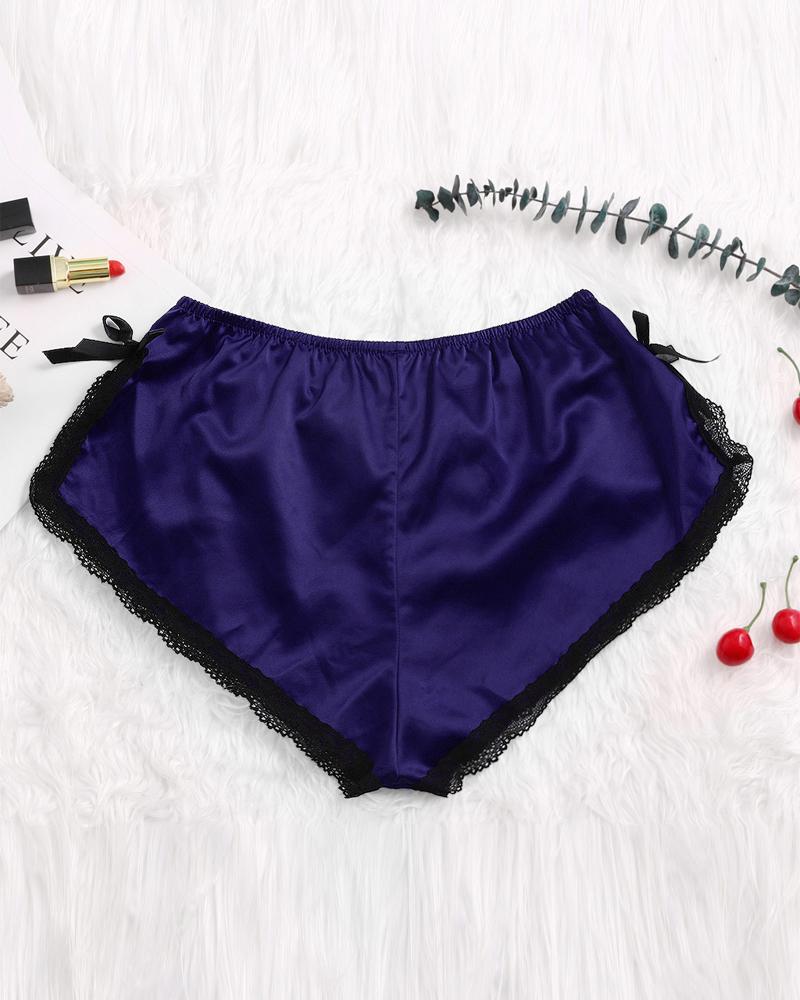 

Bowknot Decor Contrast Lace Panty, Blue