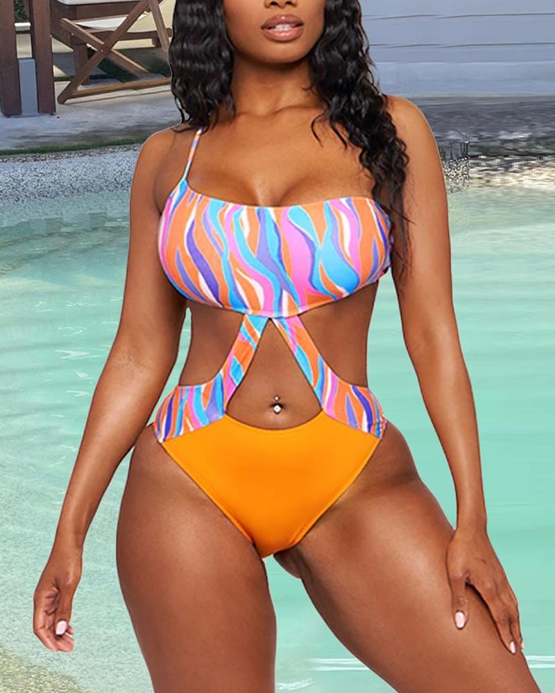 

Abstract Print Cutout One Piece Swimsuit, Orange