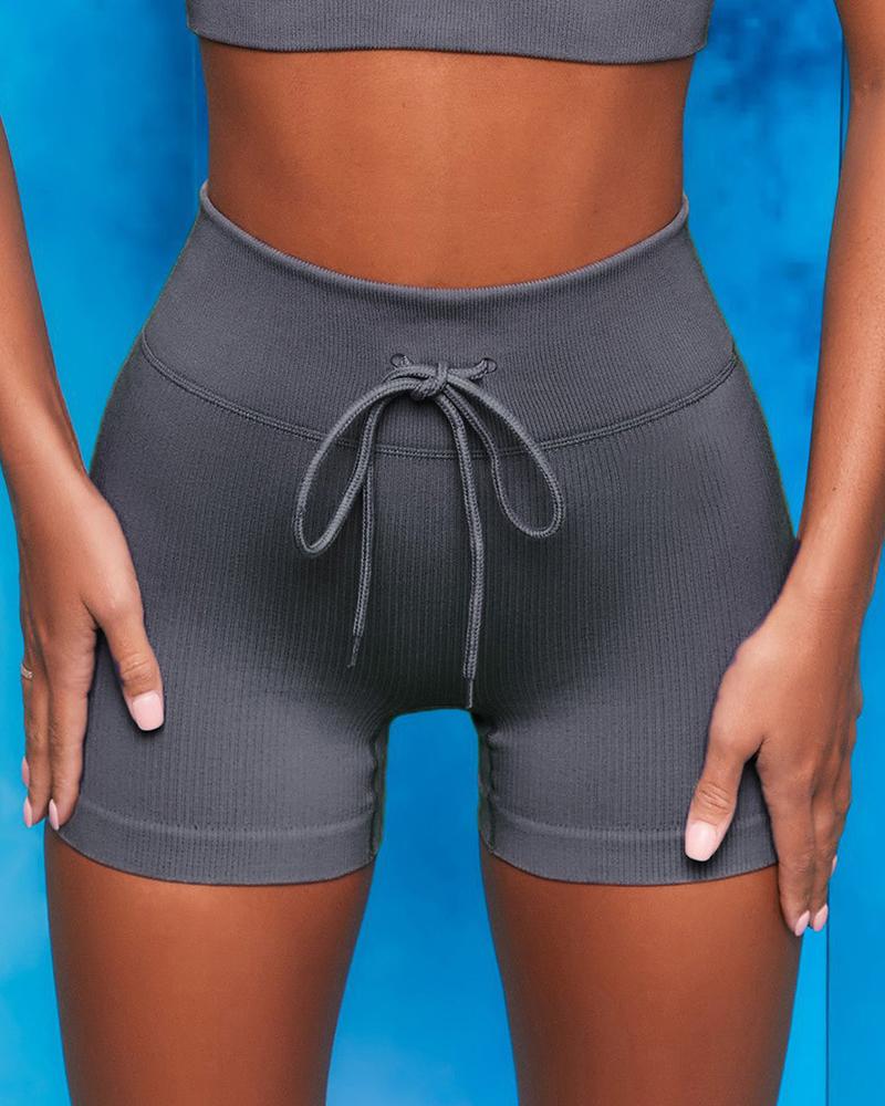 

Plain Skinny Lace-up Seamless Active Pants, Gray