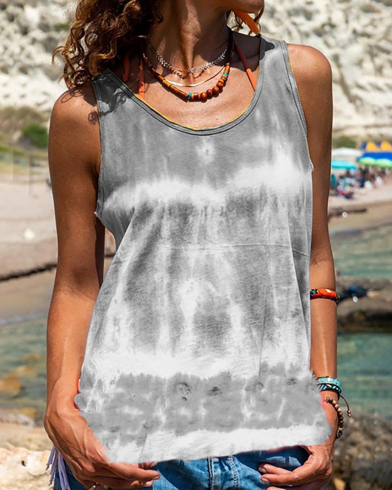 

Tie Dye Print Sleeveless Casual Top, Gray