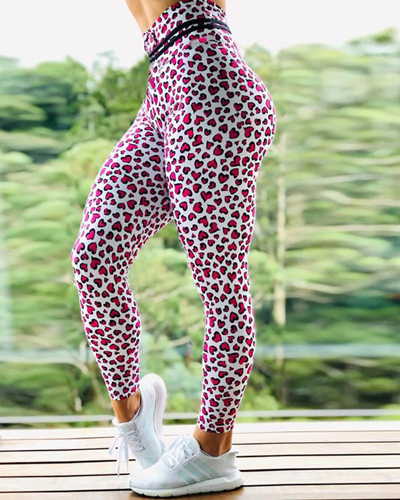 

Quick-dry Tummy Control Leggings Heart Print Butt Lifting Yoga Pants, Style1