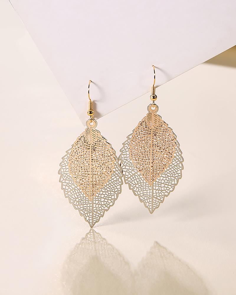 

1Pair Layered Colorful Leaf Pattern Drop Earrings, Gold