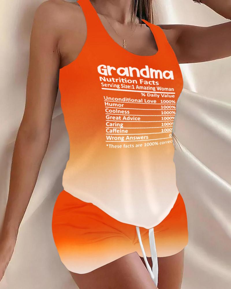 

Grandma Letter Print Ombre Drawstring Pajamas Set, Orange