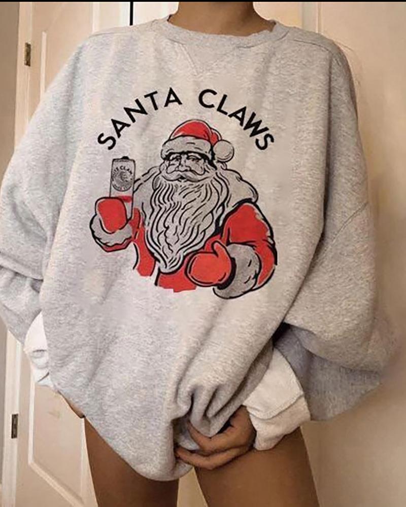 

Christmas Santa Letter Print Long Sleeve Casual Top, Gray