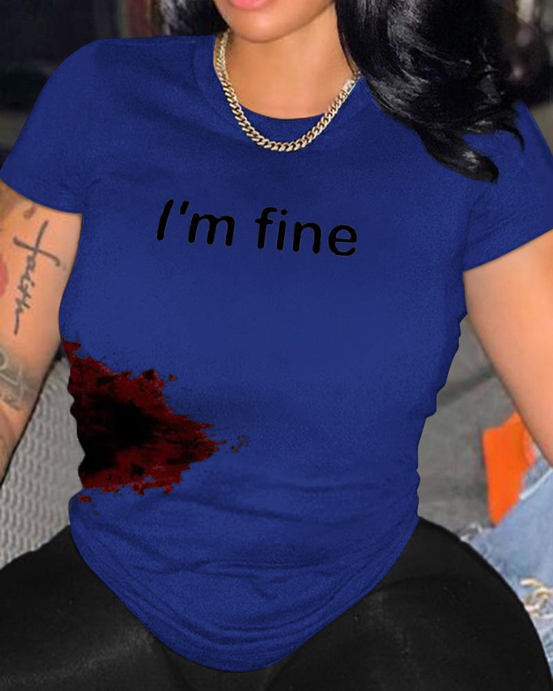 

Halloween Letter Blood Print T-shirt, Blue