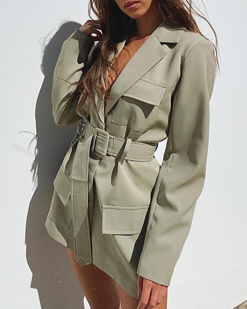 

Plain Pocket Design Long Sleeve Blazer Coat, Green