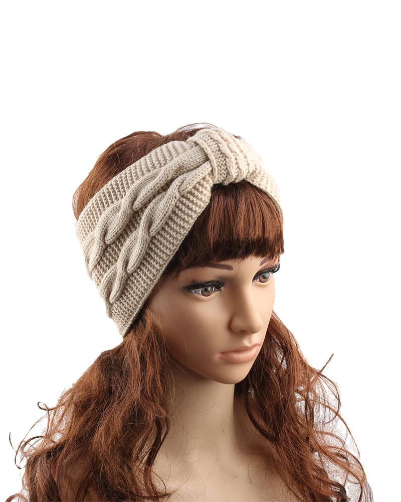 

Winter Ear Warmer Fleece Lined Cable Knit Headband Crochet Head Wrap Ear Band Covers Christmas Gift, Apricot