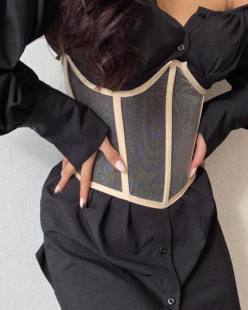 

Plain Mesh Tie Back Fishbone Breast Corsets, Apricot