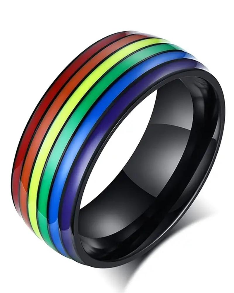 

1pc Rainbow Stripe Pride Month Wide Ring, Black