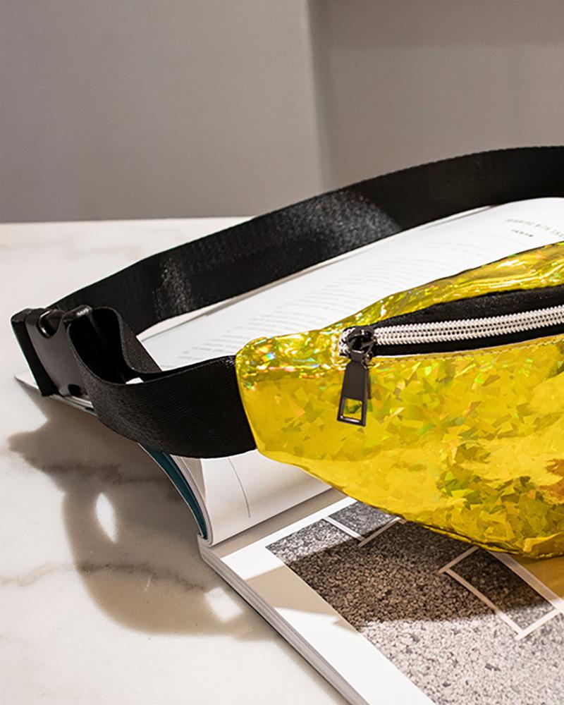 

Zipper Design Reflective Holographic Waist Bag, Yellow