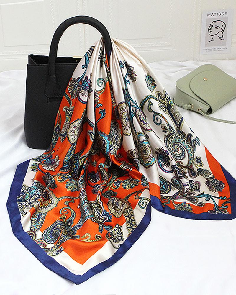 

Graphic Print Vintage Satin Square Silk Scarf, Orange