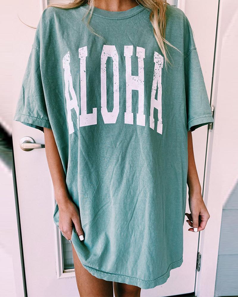 

Brief Roune Neck Loose T-shirt, Green