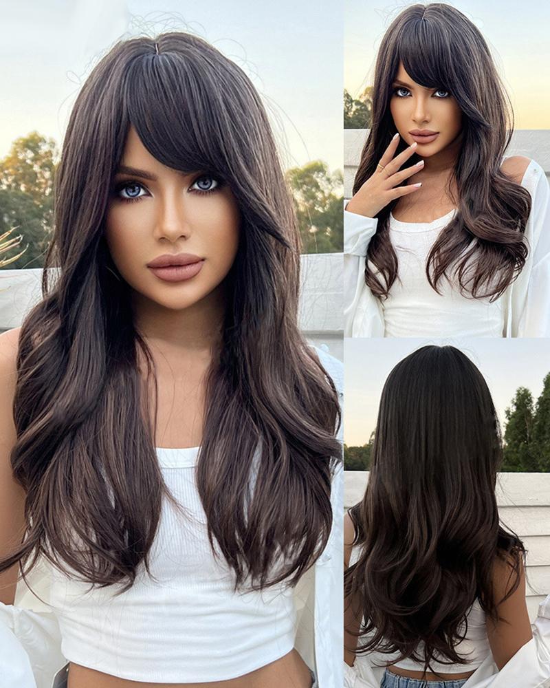 

Women's Charming Natural Wavy Synthetic Hair Wig With Bangs, Black