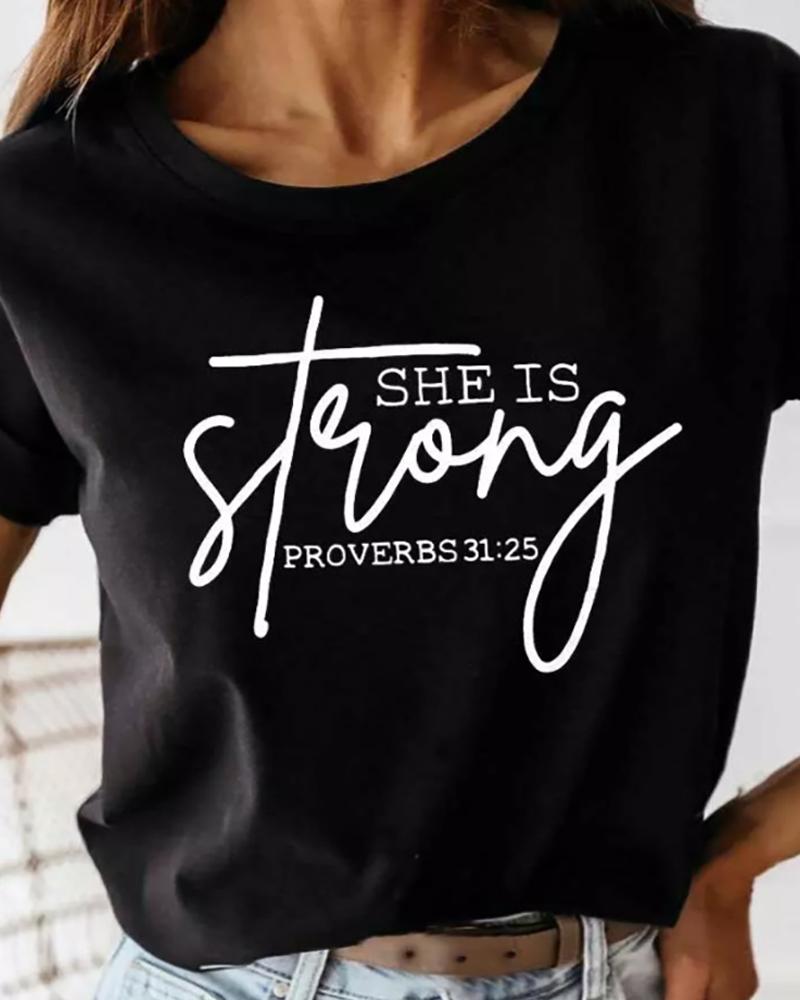 

Letter Print Short Sleeve T-shirt, Black