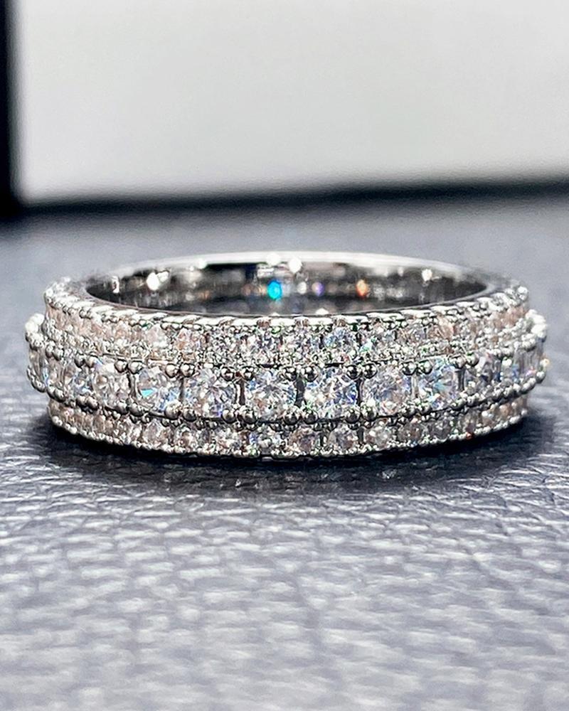 

1pc Faux Zircon Unisex Wedding Ring, Silver