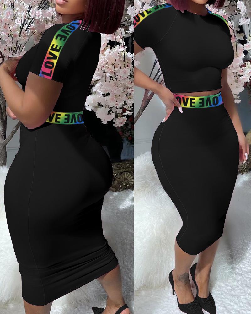 

Love Letter Tape Patch Crop Top & Skirt Set, Black