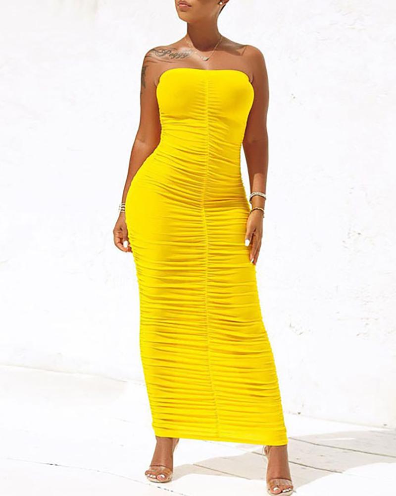

Bandeau Ruched Sleeveless Maxi Dress, Yellow
