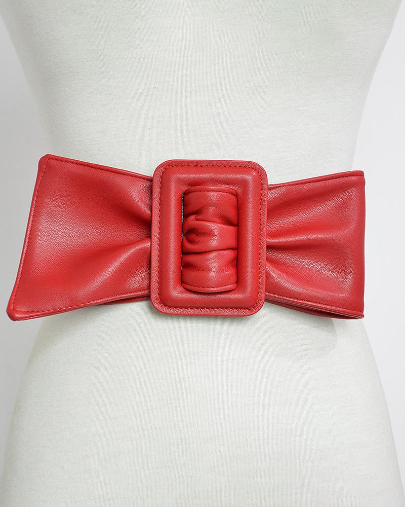 

1pc Knot Detail Buckled Wide Belt, Red