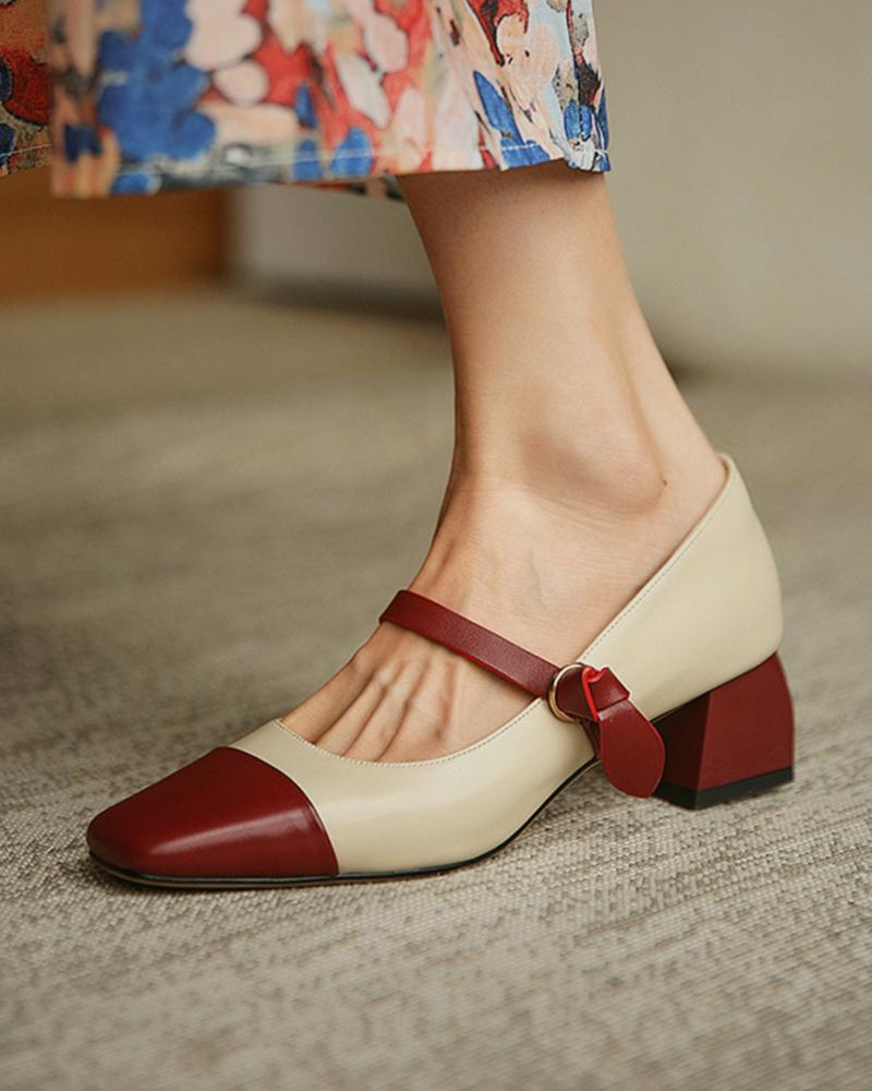

Tied Detail Plain / Colorblock Chunky Mary Jane, Brown