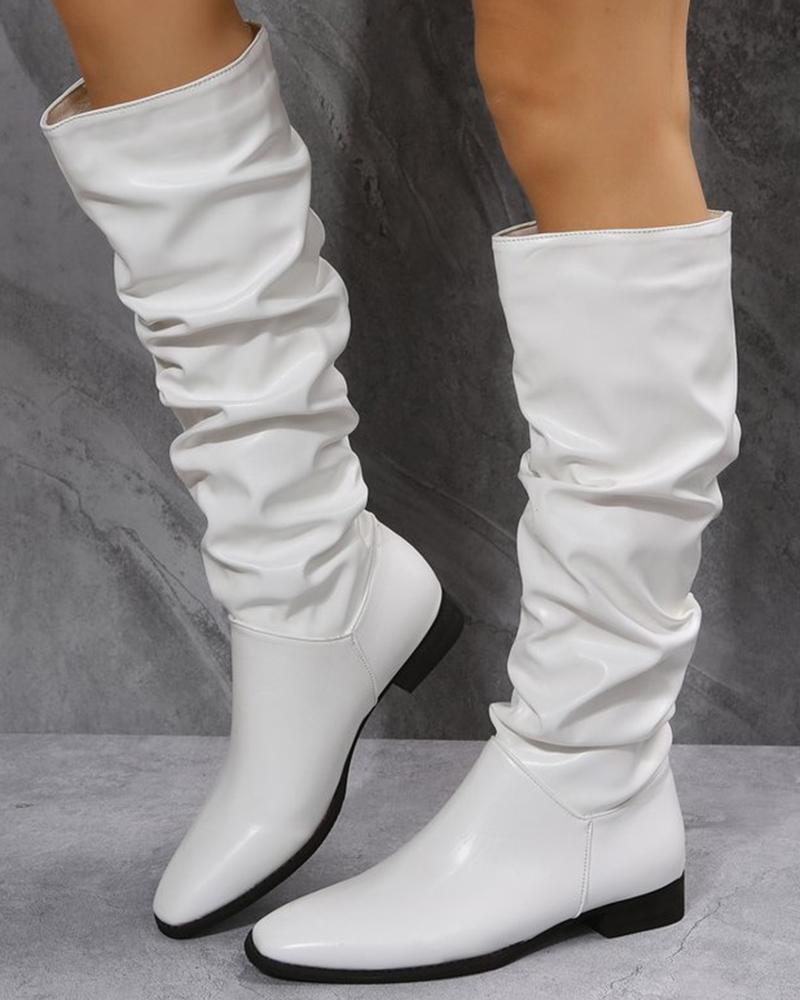 

Ruched Chunky Heel Boots, White