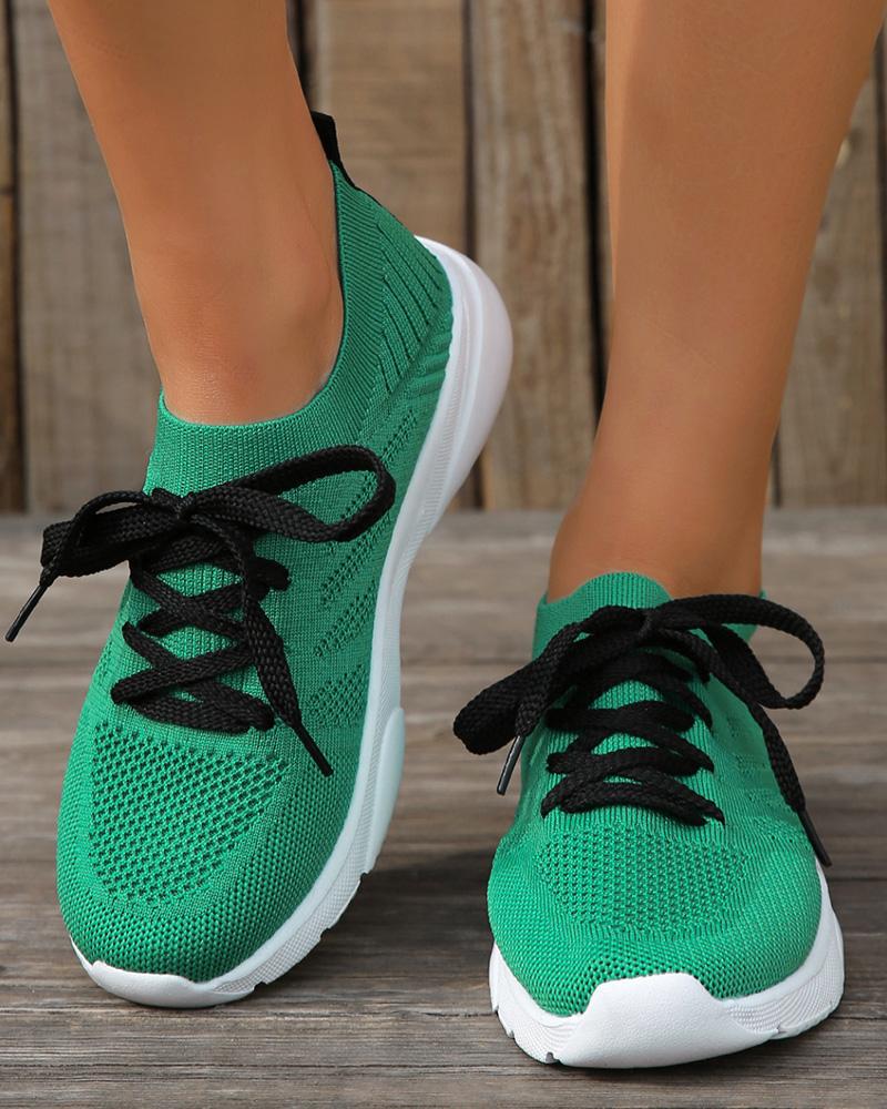 

Breathable Lace-up Casual Running Sneakers, Green