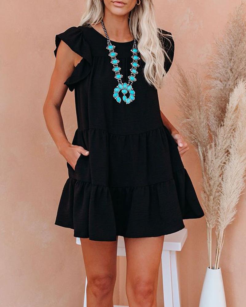 

Ruffle Sleeve Mini Tunic Dress, Black