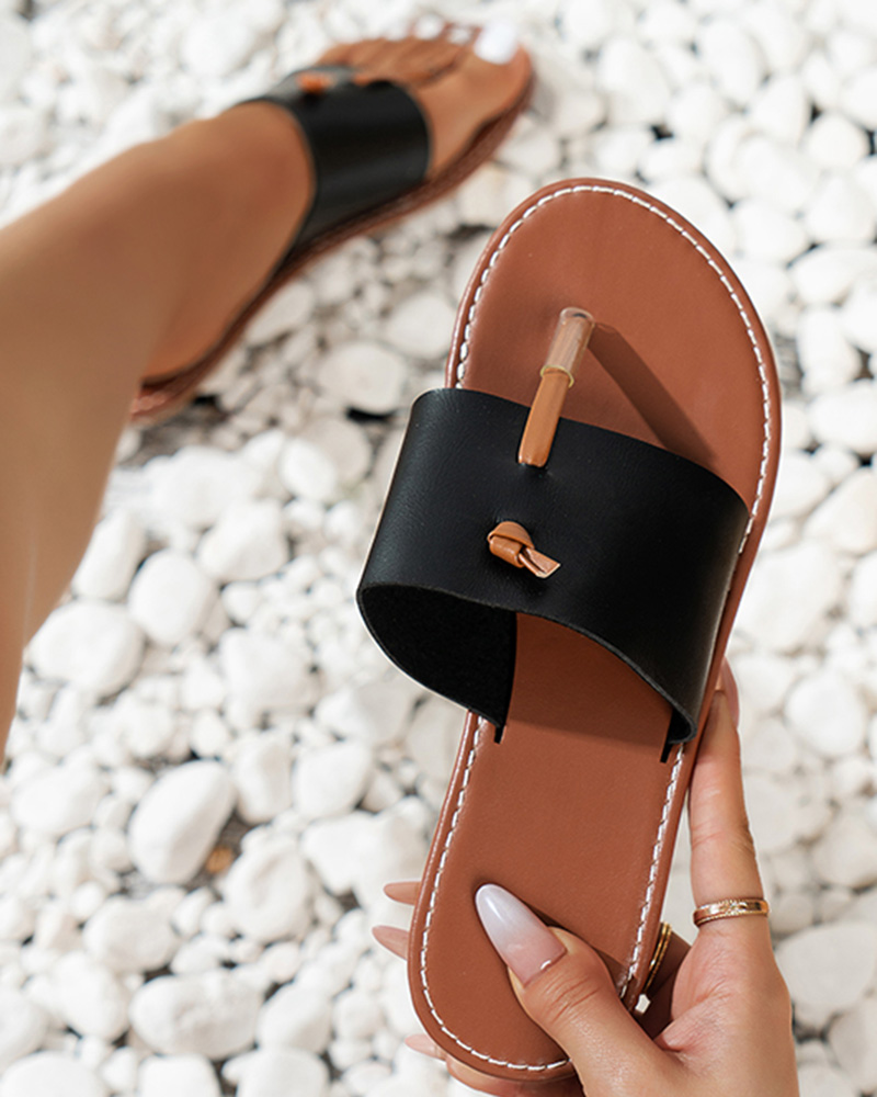 

Wide Strap Toe Post Summer Beach Flip Flops, Black