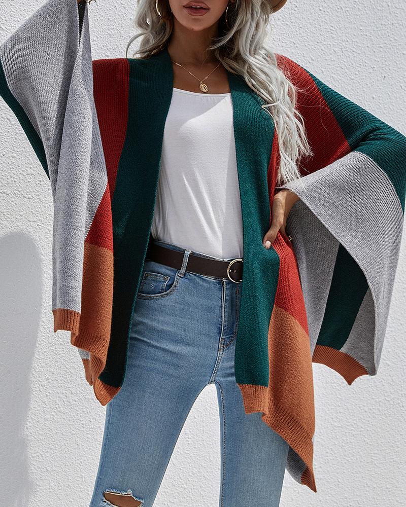 

Plus Size Colorblock Cape Sleeve Kint Cardigan, Dark green