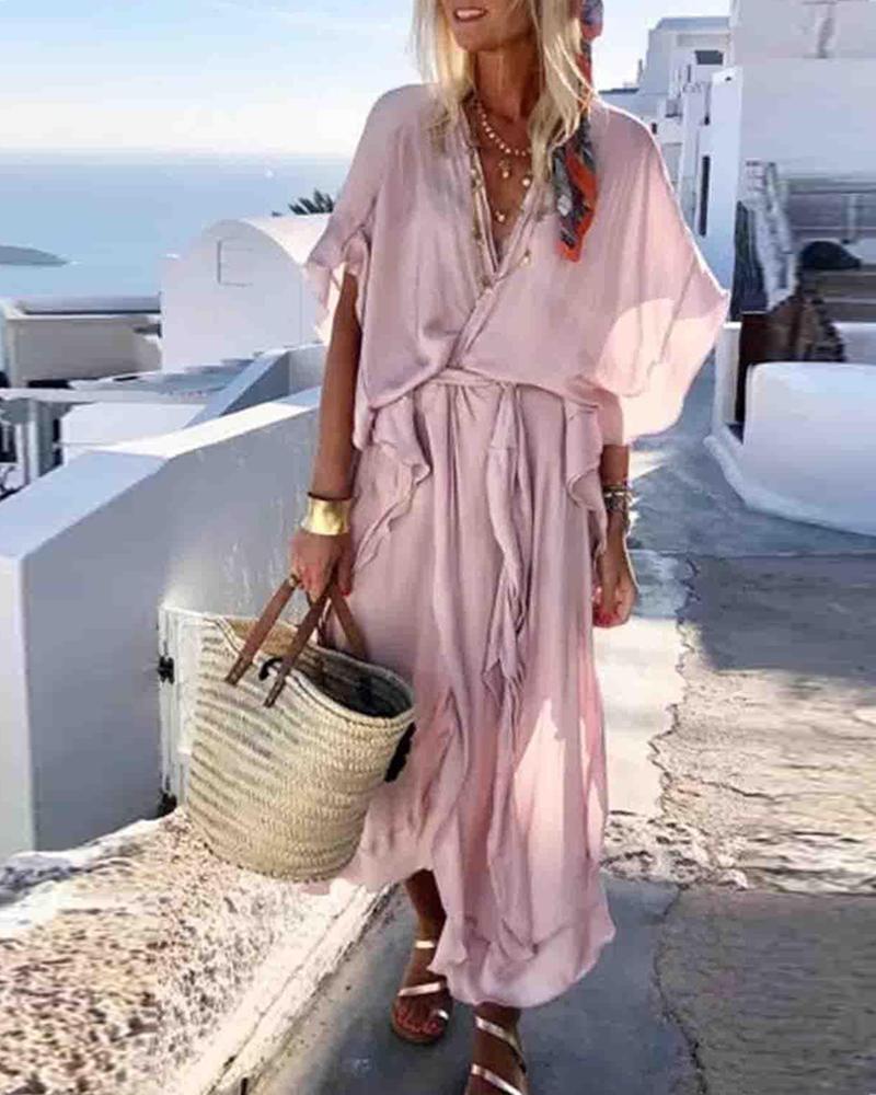 

Lotus Leaf Loose Beach Holiday Dress, Pink