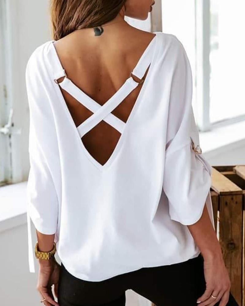 

Bandage Backless Long Sleeve Top, White