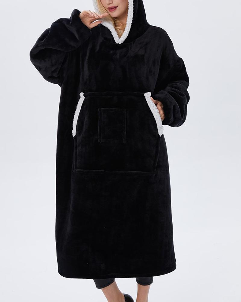 

Warm Fleece Lined Fluffy Oversized Wearable Blanket Hoodie, Black