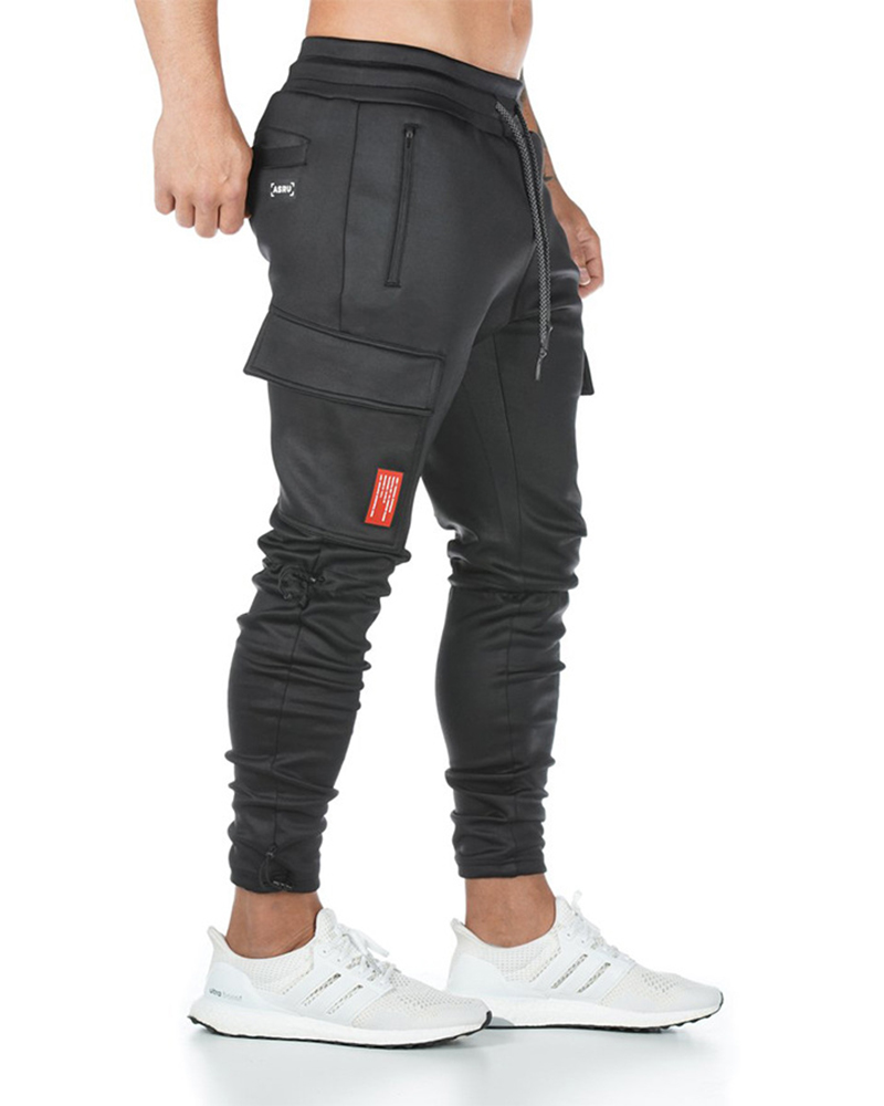 

Men Pocket Design Drawstring Cargo Pants, Black
