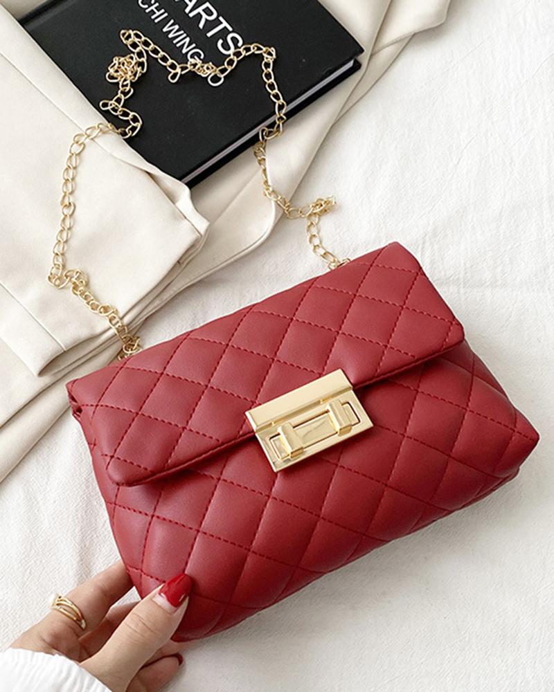 

Quilted Chain Strap Flap Crossbody Bag, Red