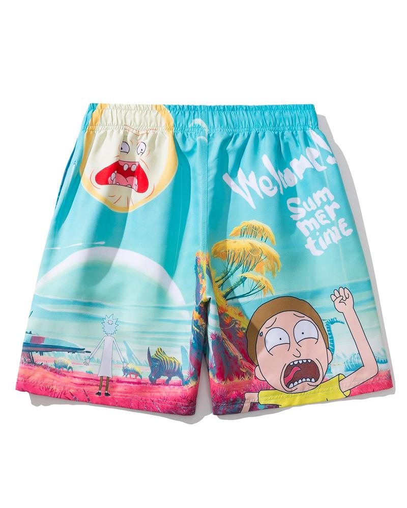 

Rick and Morty Cartoon Print Loose Elastic Waist Beach Shorts, Multicolor
