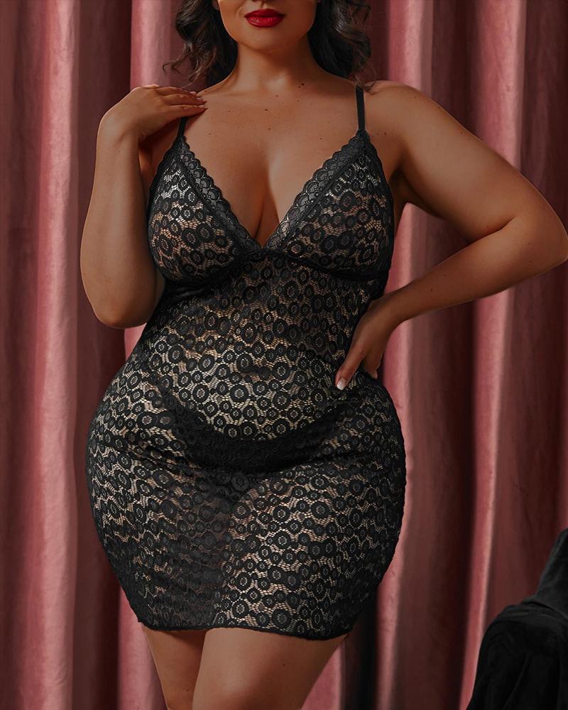 

Plus Size Spaghetti Strap Lace Babydoll, Black